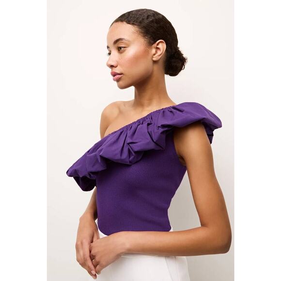 Marie Oliver Lucy One Shoulder Top Petunia Purple 1L10-196S Medium M Ruffle NEW - Picture 3 of 9